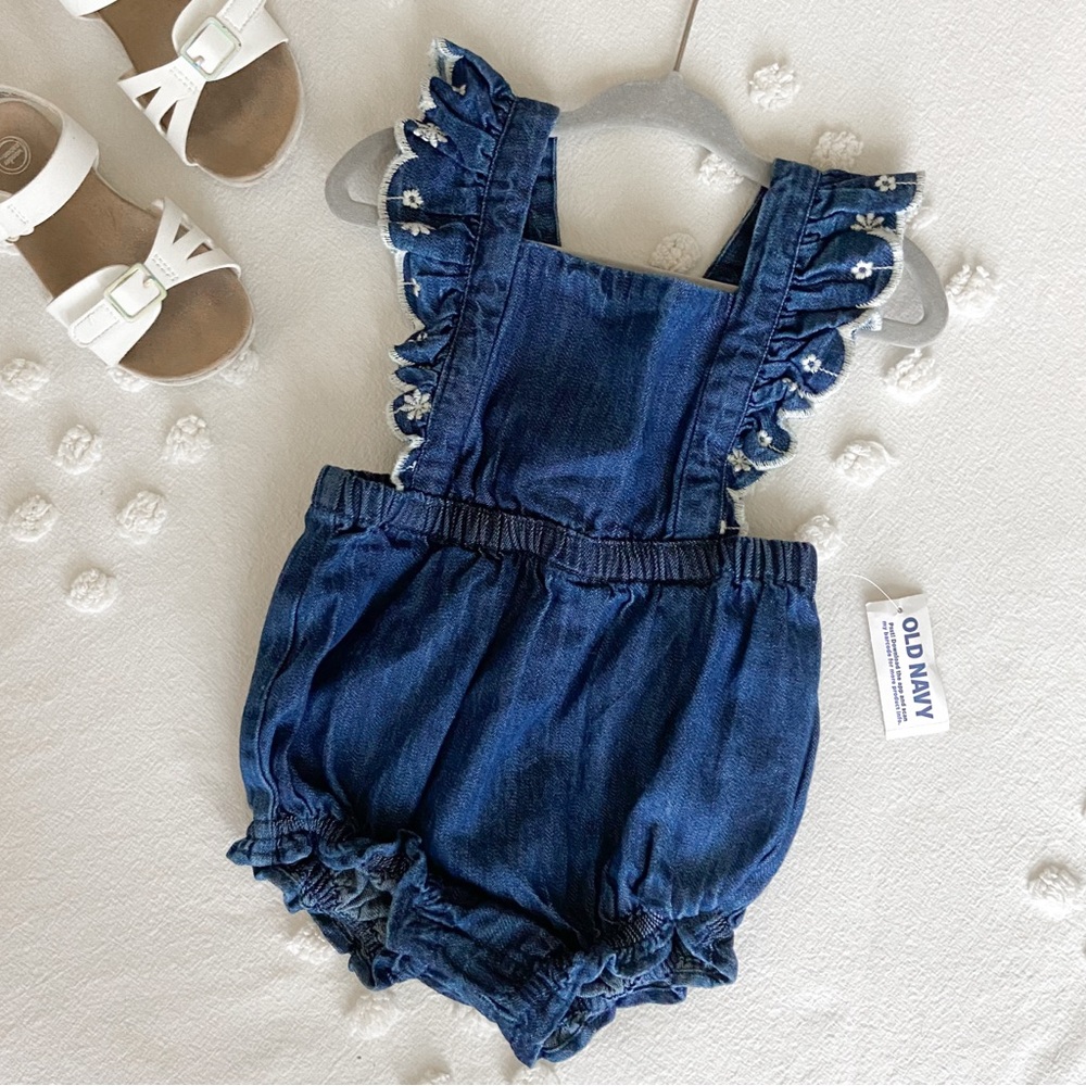 Old Navy Denim Ruffled Cross-Back Romper
